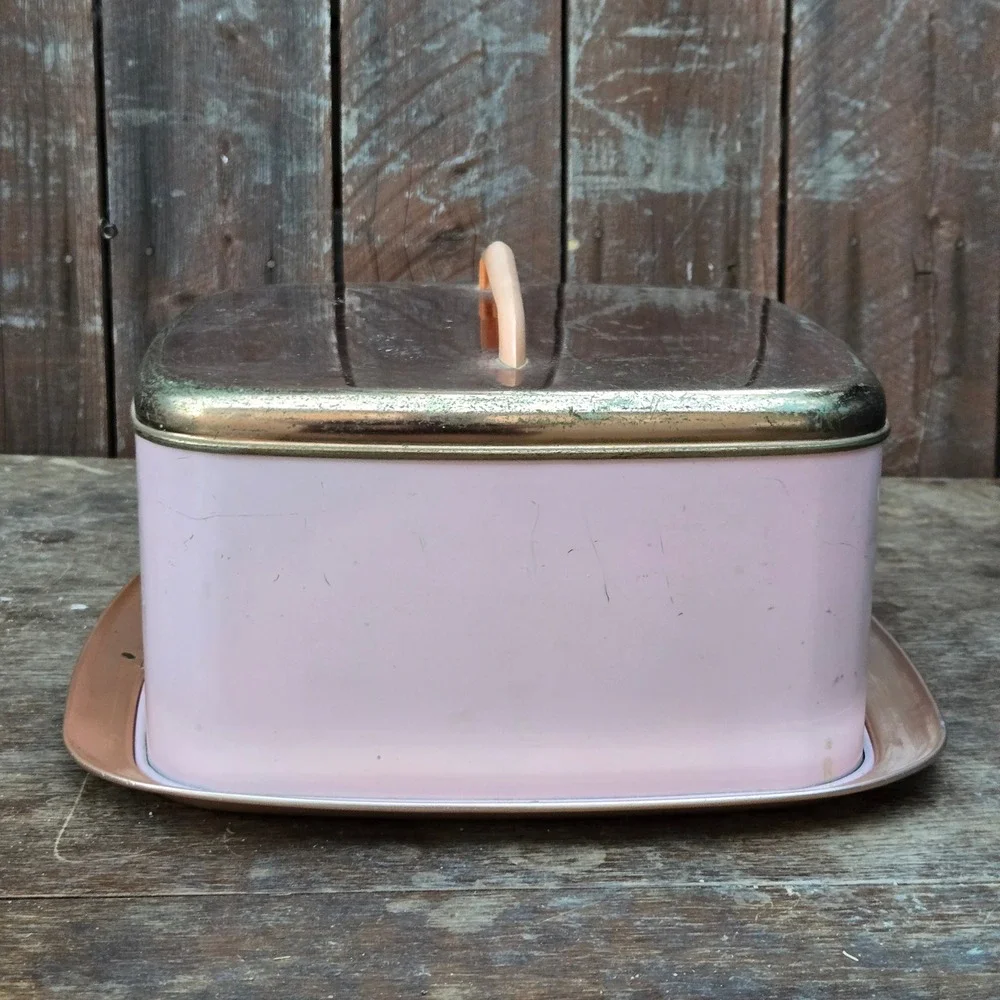 Vintage Lincoln BeautyWare Cake Taker Carrier Pink Copper Metal MCM Retro